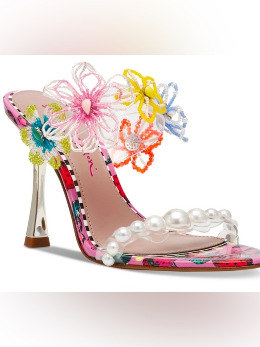 NWOB Betsey Johnson Goldiee Embellished Open-Toe Heels In Berry Multicolor 7.5